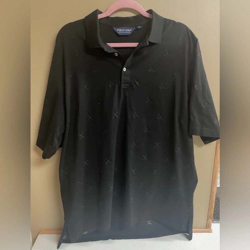 Ralph Lauren Black Polo with Subtle Pattern Golf Shirt